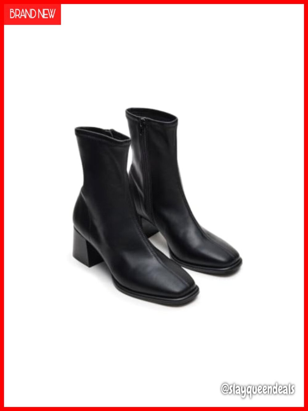 Coutgo Womens Ankle Boots Square Toe Chunky Heel Zipper Faux Leather